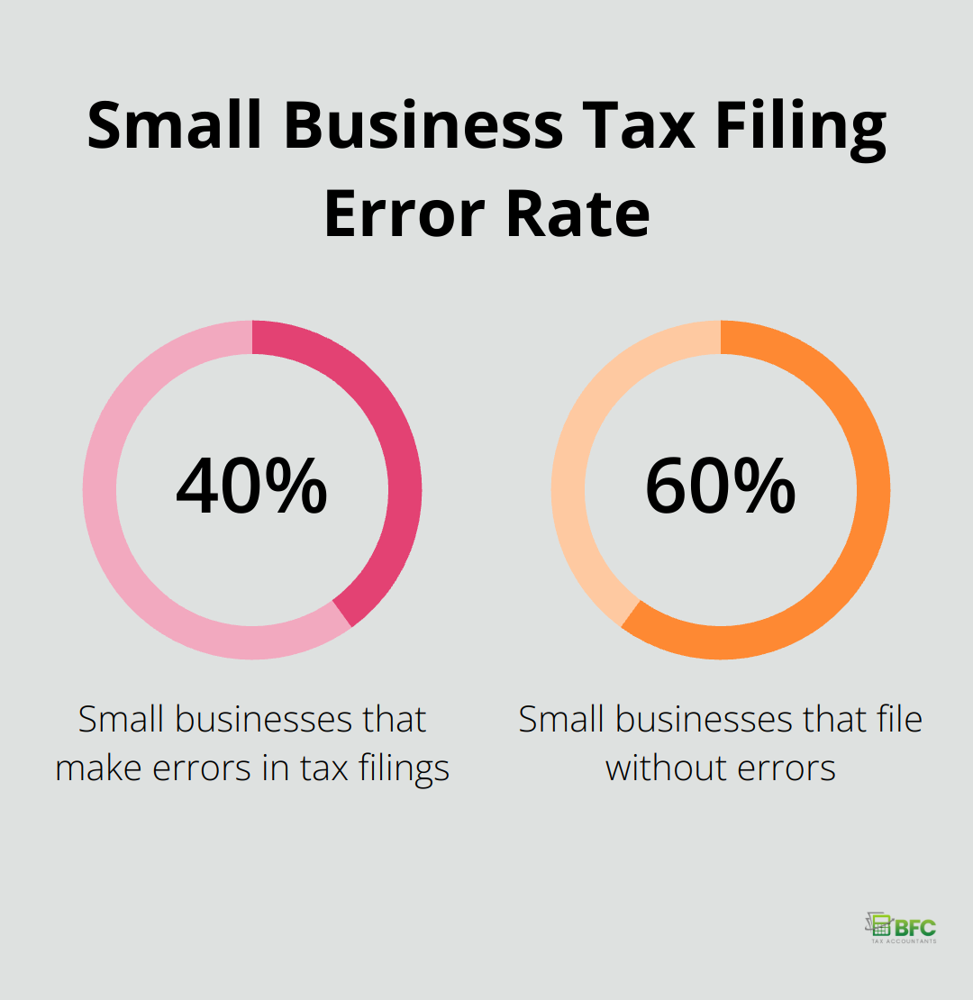 Pie chart illustrating that 40% of small businesses make errors in their tax filings