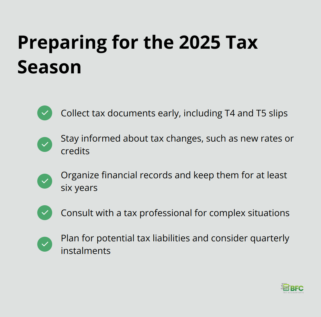 Checklist of steps to prepare for the 2025 tax season in Canada