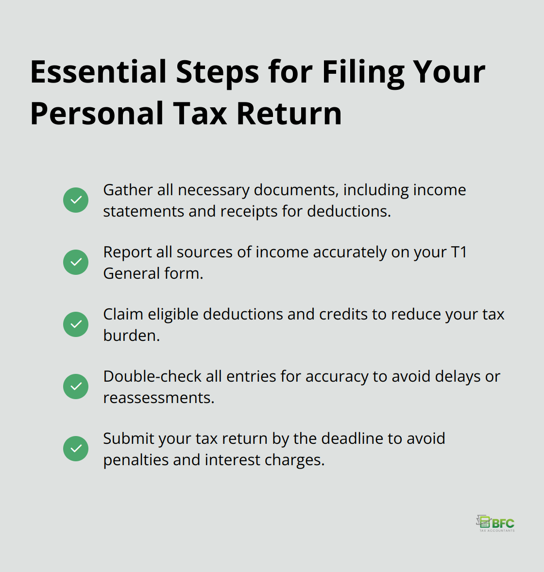 Checklist of important steps for completing your personal tax return